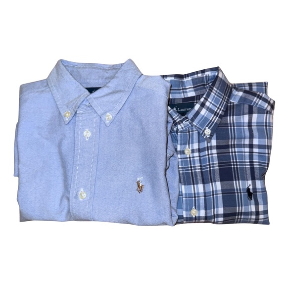 Ralph Lauren Boys Blue Plaid and Blue Solid Shirts - Picture 2 of 6